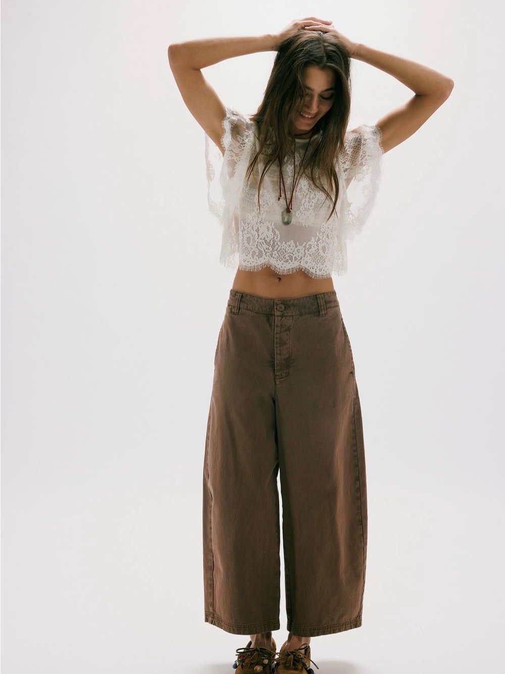 We The Free Wide Leg Cropped Jeans in Brown